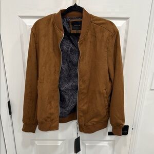 Brown Faux Suede Bomber Jacket with Ribbed Cuffs